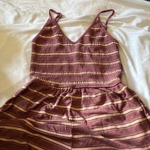 Purple and pink striped shorts jumpsuit